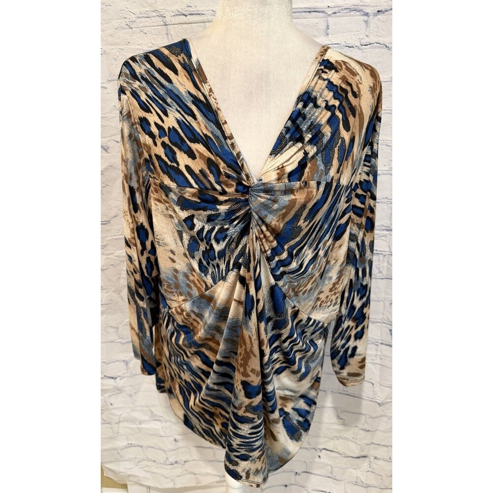 Avenue multicolored V-neck blouse with a twisted front detail animal Print 22/24